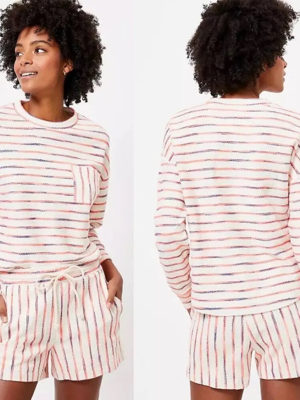 Lou & Grey Cream and Pink Striped Knit Lounge Shorts